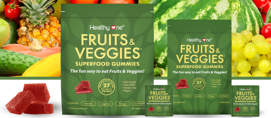 Healthy Fruits and Veggies -SUPERFOOD GUMMIES - Zero Sugar - Real Fruits & Veggies - Great Berry Taste!