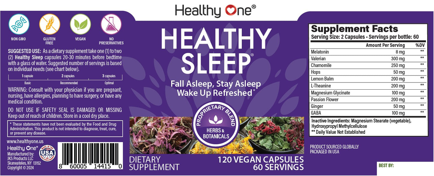 Healthy Sleep - Natural Sleep Aid - Fall Asleep, Stay Asleep, Wake Up Refreshed.