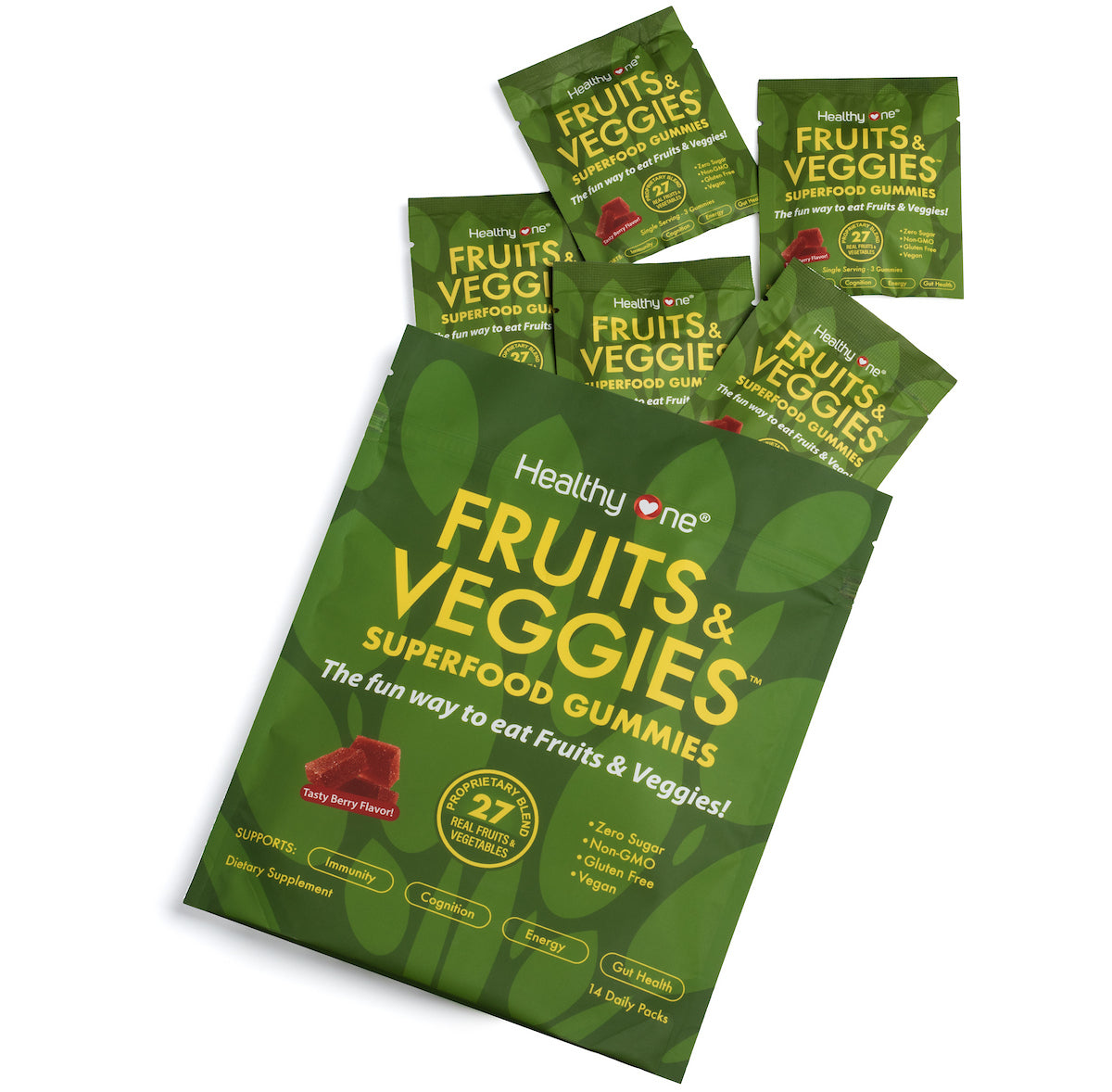 Healthy Fruits and Veggies -SUPERFOOD GUMMIES - Zero Sugar - Real Fruits & Veggies - Great Berry Taste!