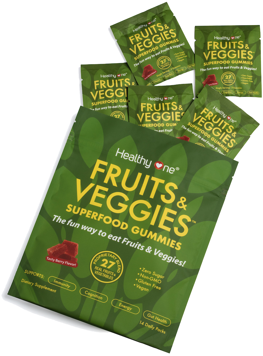 Healthy Fruits and Veggies -SUPERFOOD GUMMIES - Zero Sugar - Real Fruits & Veggies - Great Berry Taste!