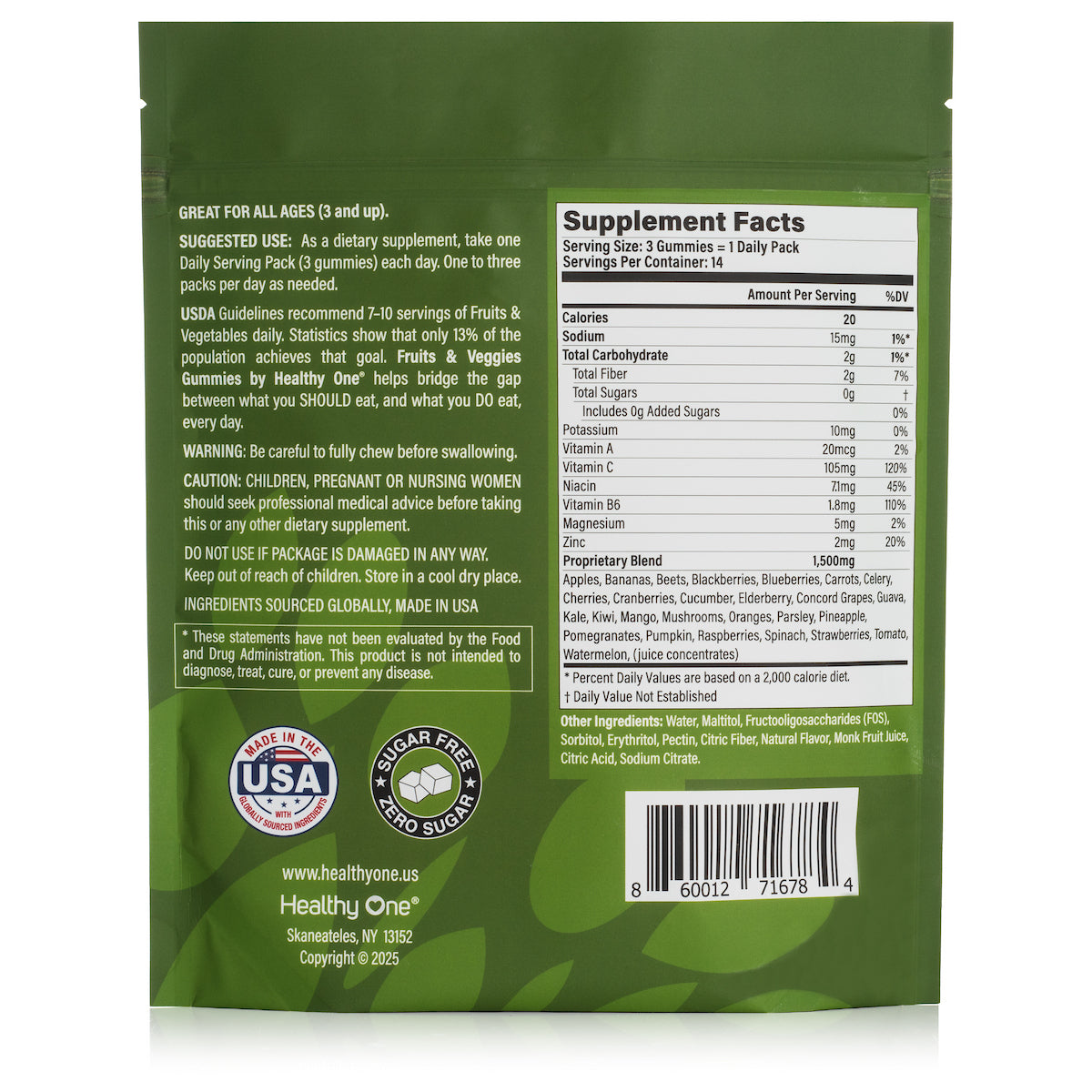 Healthy Fruits and Veggies -SUPERFOOD GUMMIES - Zero Sugar - Real Fruits & Veggies - Great Berry Taste!