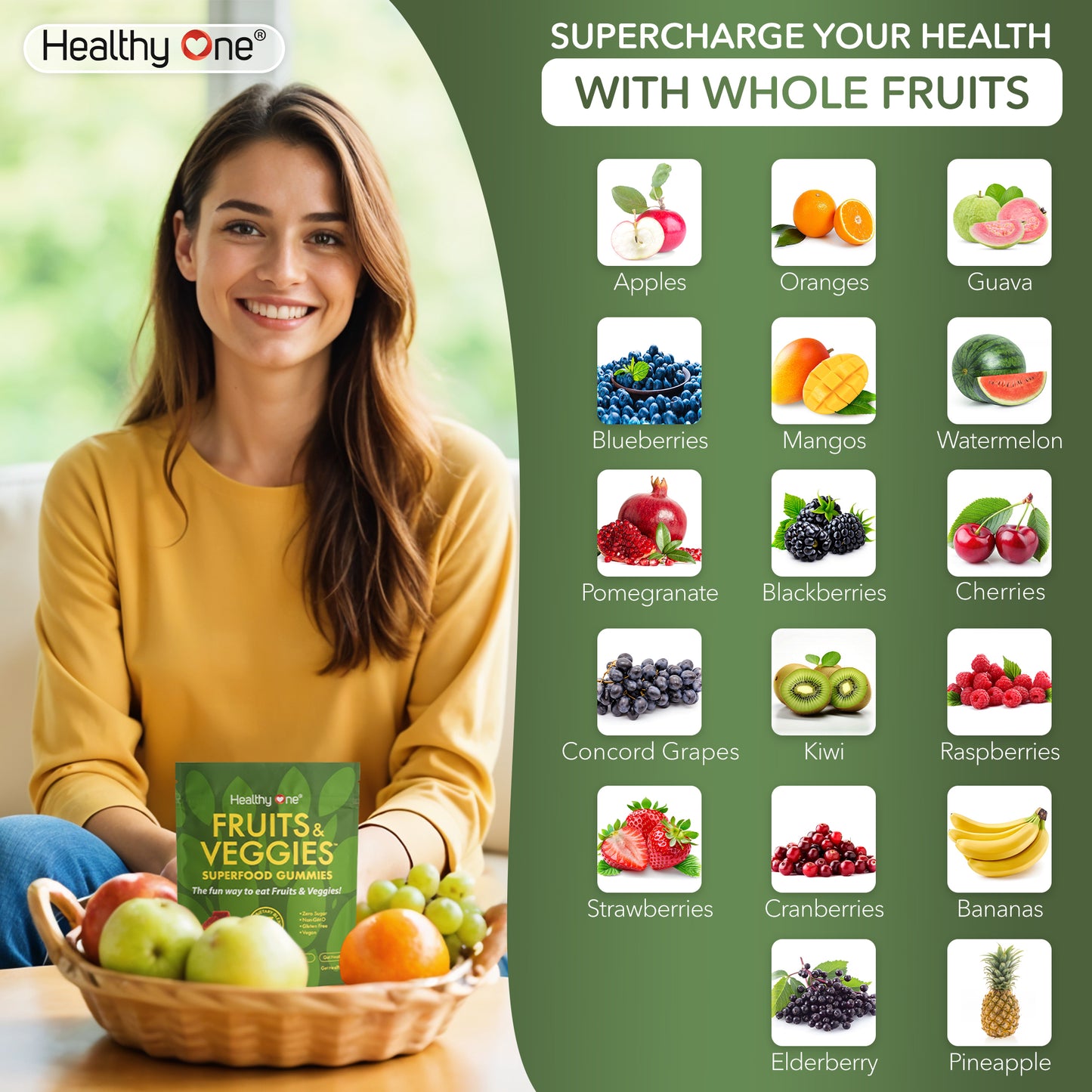 Healthy Fruits and Veggies -SUPERFOOD GUMMIES - Zero Sugar - Real Fruits & Veggies - Great Berry Taste!