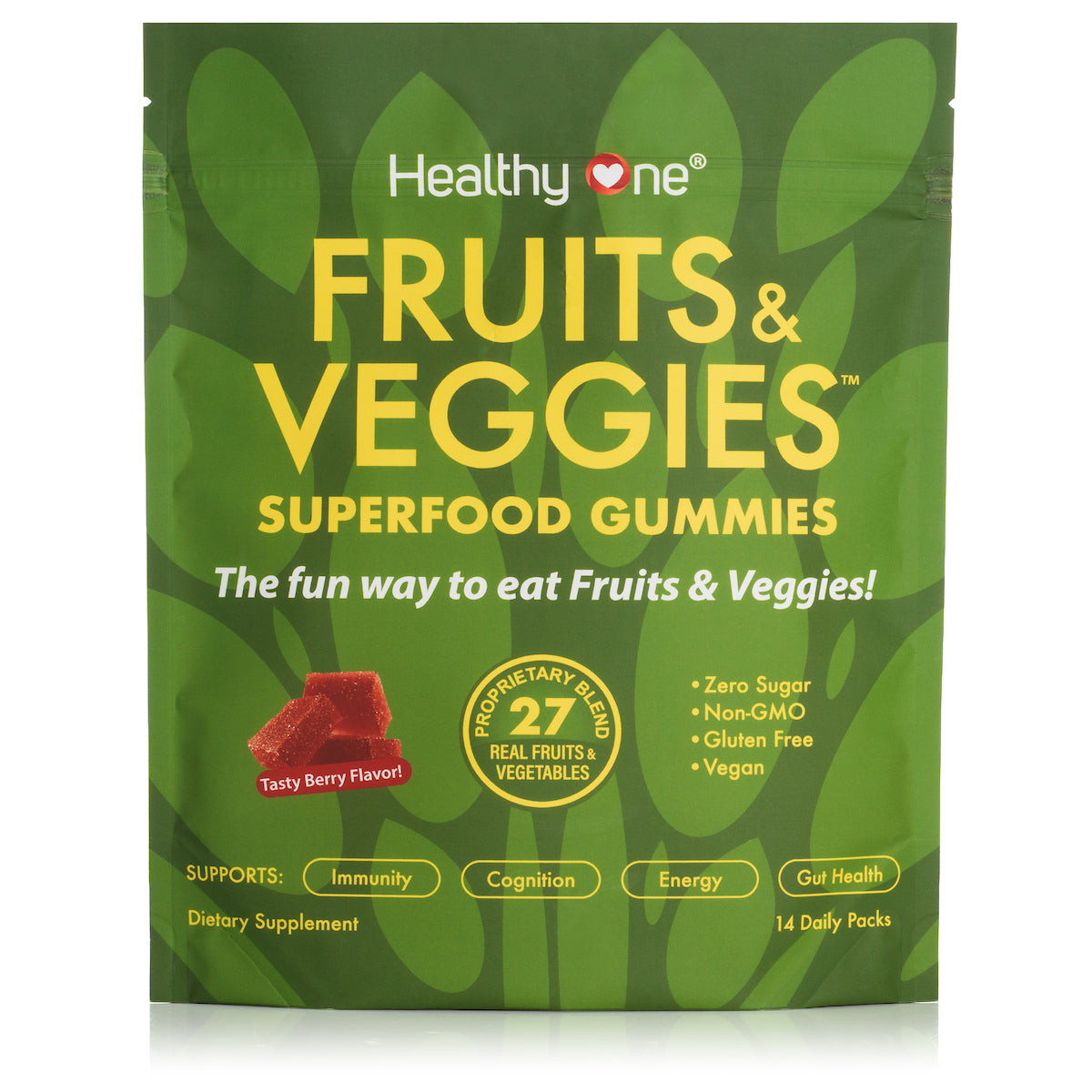 Healthy Fruits and Veggies -SUPERFOOD GUMMIES - Zero Sugar - Real Fruits & Veggies - Great Berry Taste!
